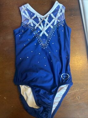 Custom Girls/Youth L Ozone Royal Blue Gymnastics Leotard with Crystal lAccentsp